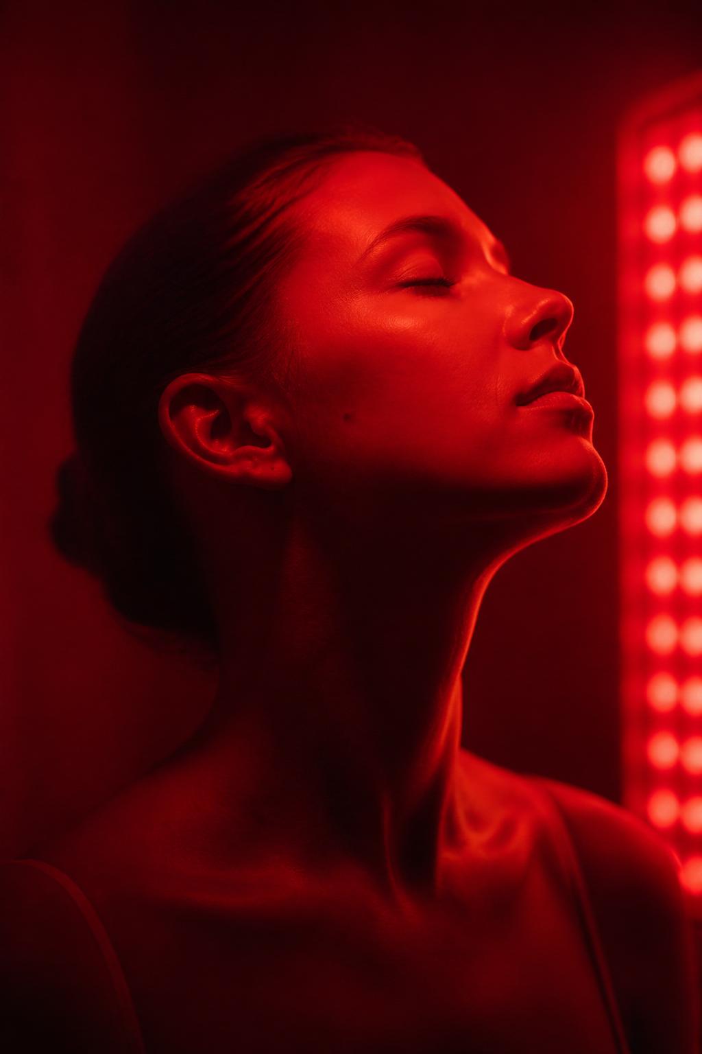 Mulher em terapia de luz vermelha